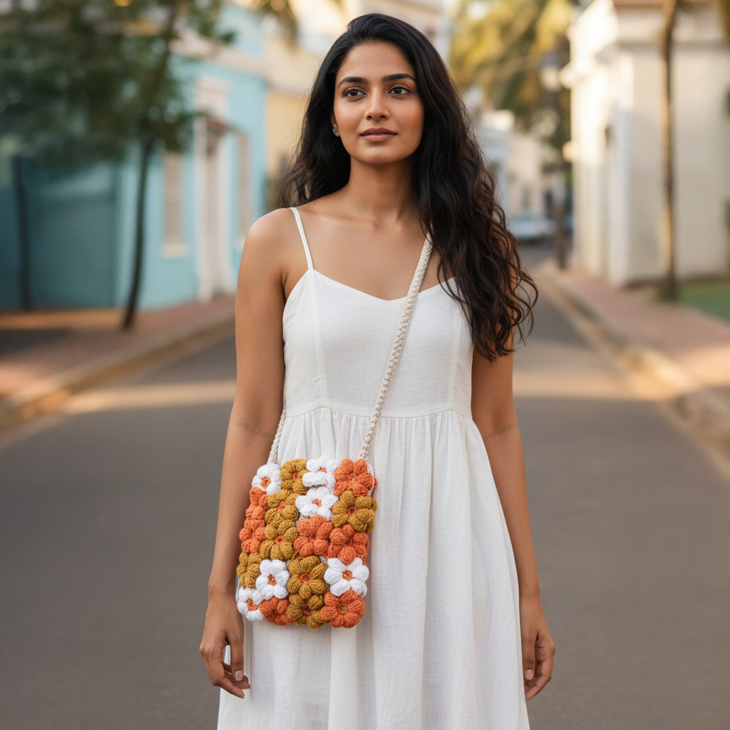 Handmade Crochet Floral Mobile Sling Bag