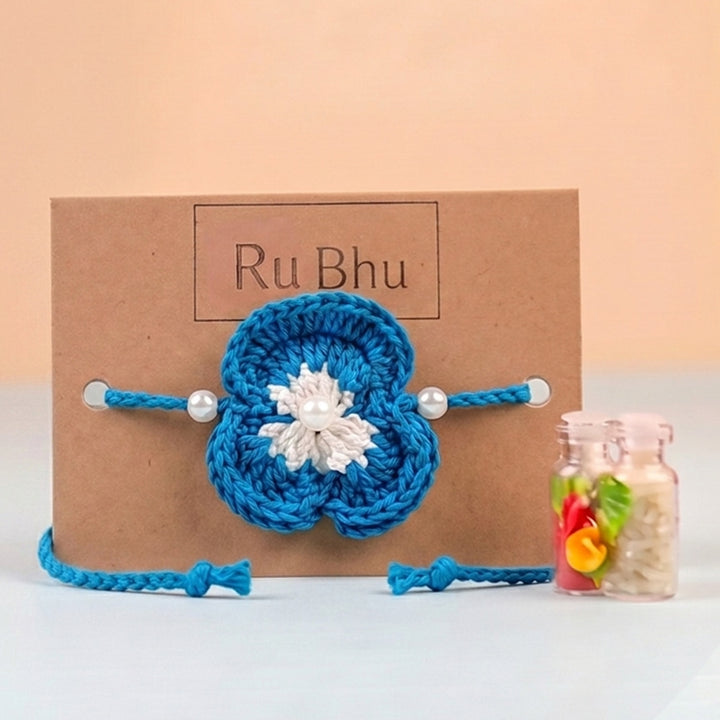 Handmade Crochet Pansy Bloom Floral Rakhi With Roli Chawal For Bhaiya