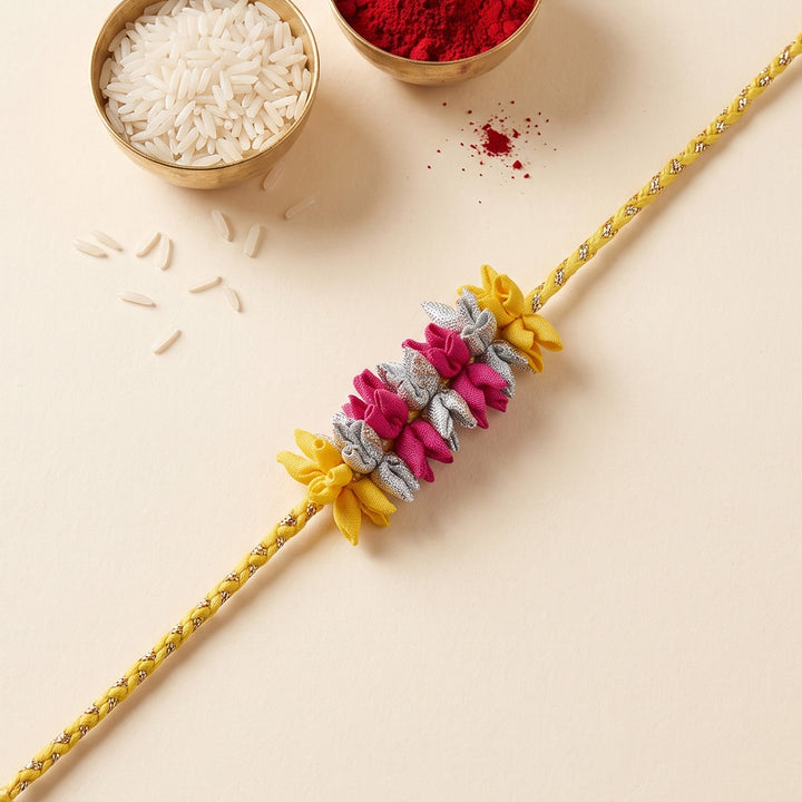 Handmade Bud & Mogra Strand Silk Fabric Rakhi For Brother With Roli Chawal