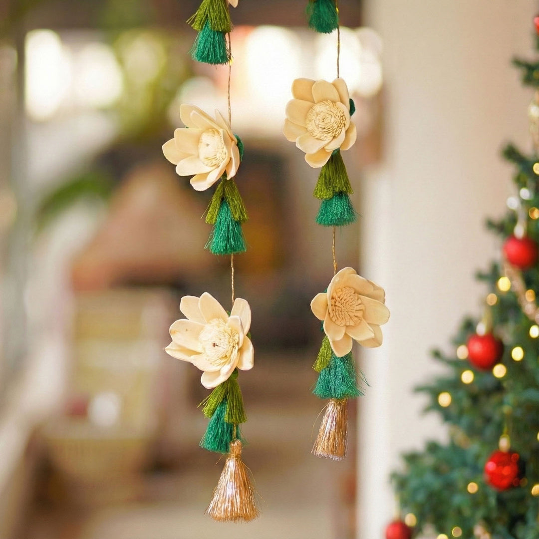 2 Pc | 48 Inch | White Shola Christmas Door Hanging With Lights