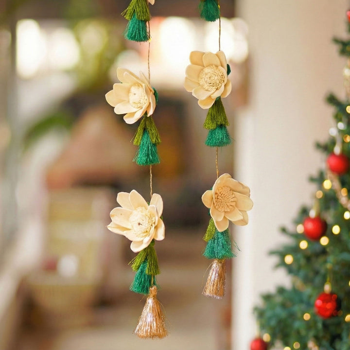 2 Pc | 48 Inch | White Shola Christmas Door Hanging With Lights