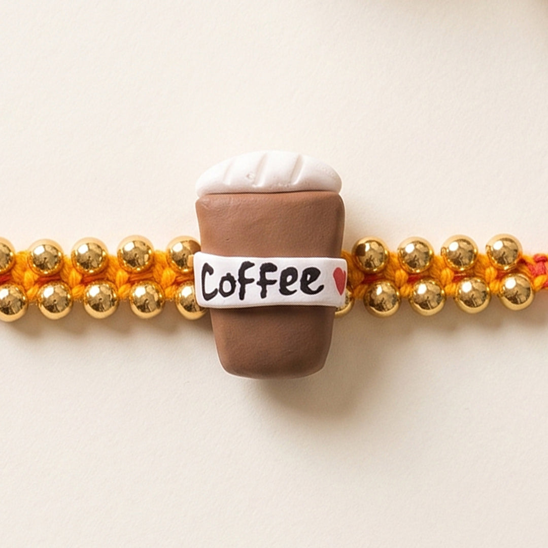 Handmade Coffee Cup Charm Polymer Clay Rakhi With Roli Chawal For Brother