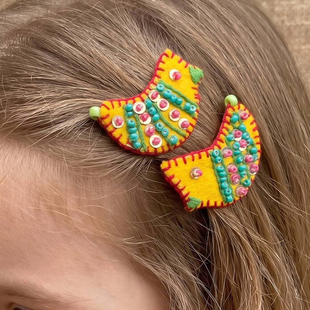 Handmade Yellow Little Birdie Hair Clips | Set of 2