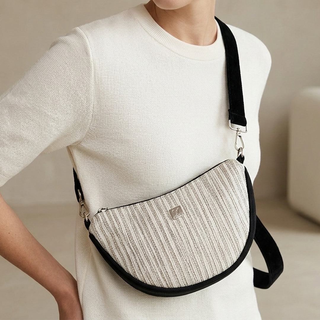 Handcrafted Upcycled Plastic Curve Sling Bag For Everyday Use | Adjustable Crossbody Strap