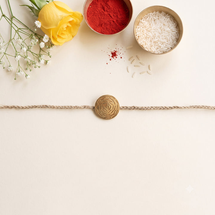Handcrafted Oval & Circular Brooch Pin Rakhi With Roli Chawal For Brother