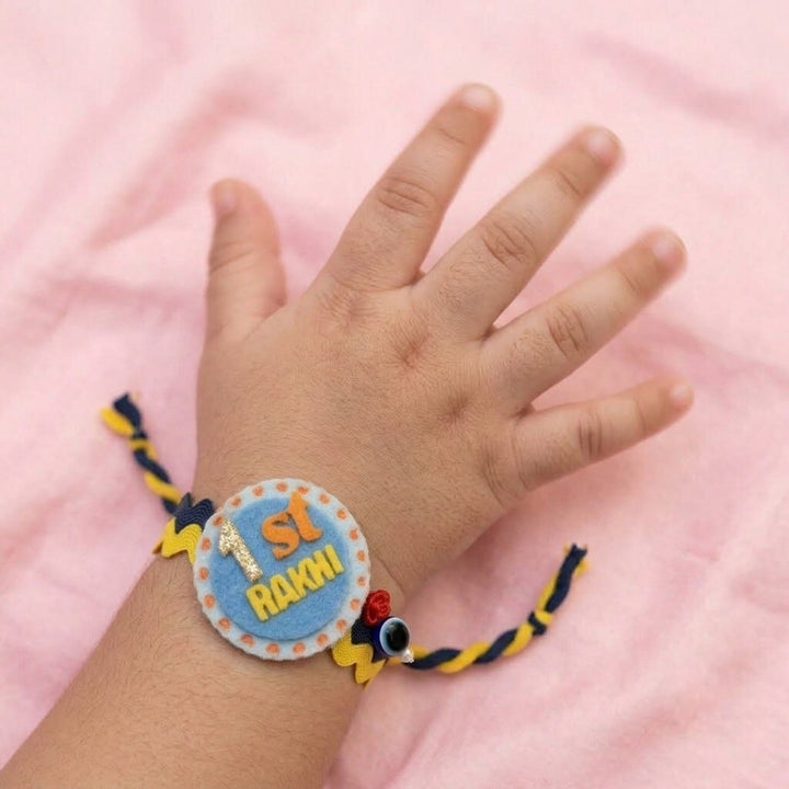 Handmade 1st Rakhi Felt Kids Blue Rakhi With Roli Chawal
