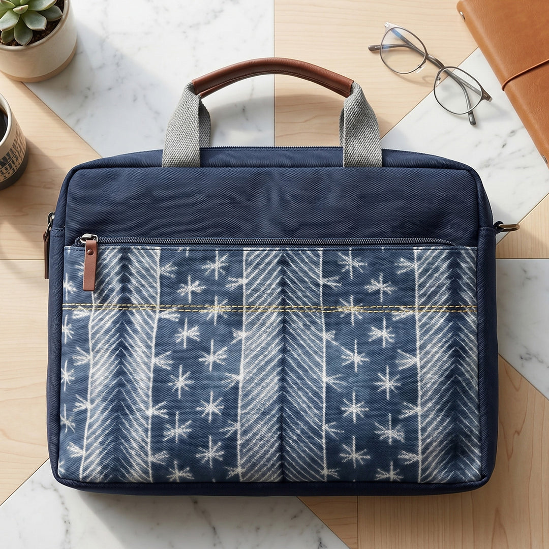 Handcrafted Water-Resistant Block Printed Navy Blue Laptop Bag