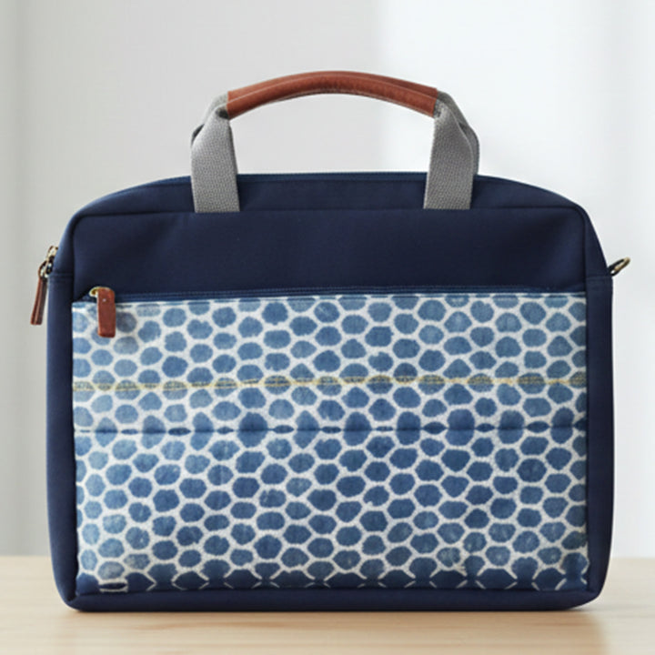 Handcrafted Water-Resistant Navy Blue Honeycomb Laptop Bag