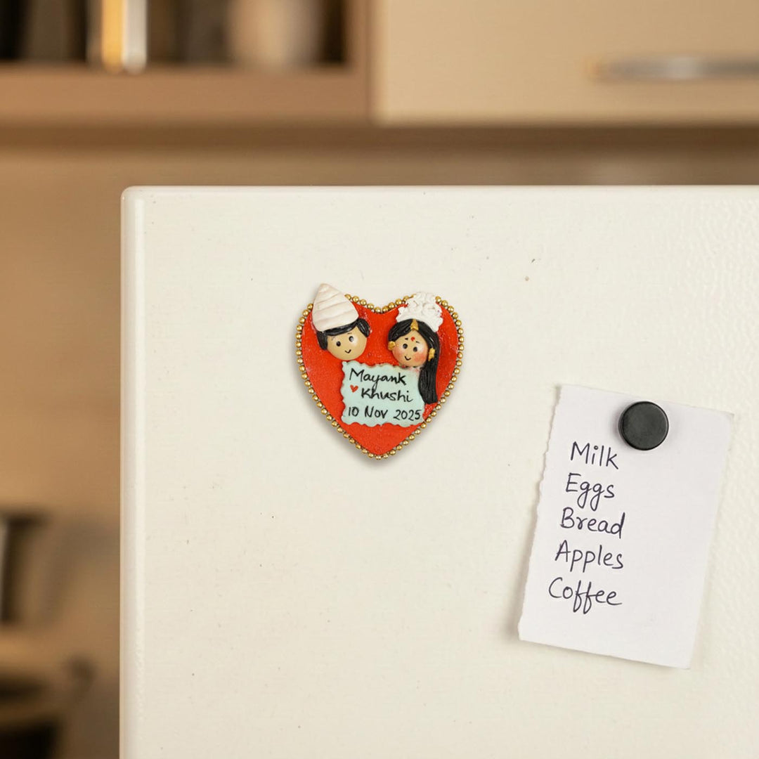 Bengali Couple Handmade Personalized Polymer Clay Heart Fridge Magents