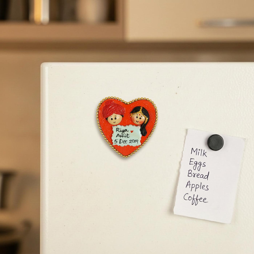 Marathi Couple Handmade Personalized Polymer Clay Heart Fridge Magents