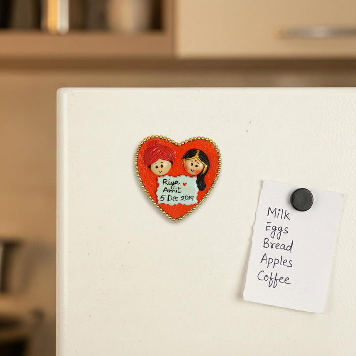 Marathi Couple Handmade Personalized Polymer Clay Heart Fridge Magents