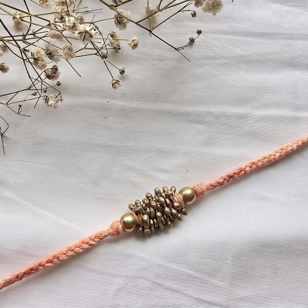Beaded Zarna Brass Beads Rakhi With Roli Chawal For Brother