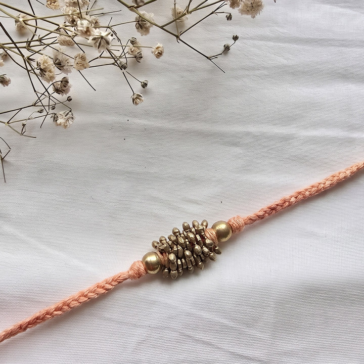 Beaded Zarna Brass Beads Rakhi With Roli Chawal For Brother