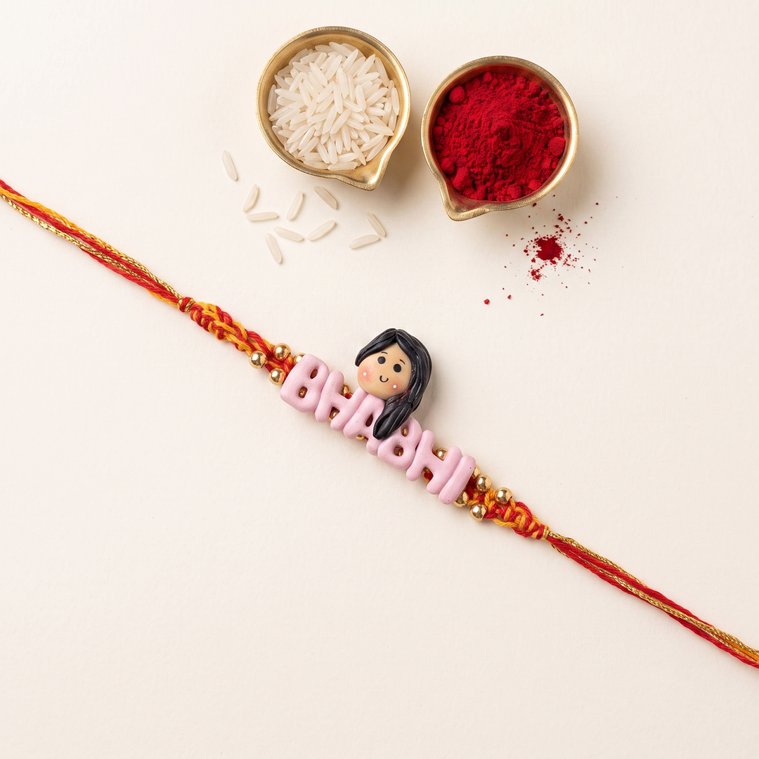 Handmade Bhabhi Charm Polymer Clay Rakhi With Roli Chawal For Bhabhi