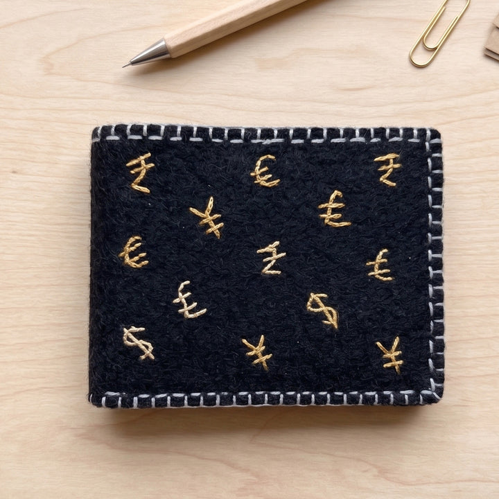 Handmade Travel Currency Sign Wallet | Grey
