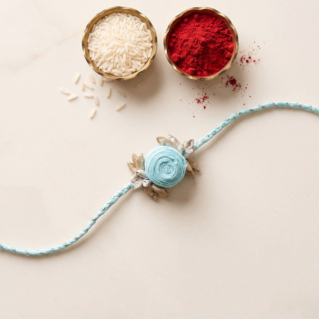 Handmade Rose Bloom Silk Rakhi For Brother With Roli Chawal