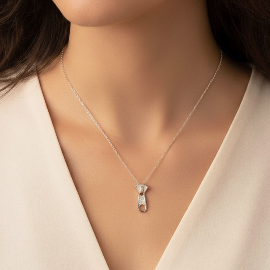 Handmade Zipper Design Silver Plated Brass Necklace