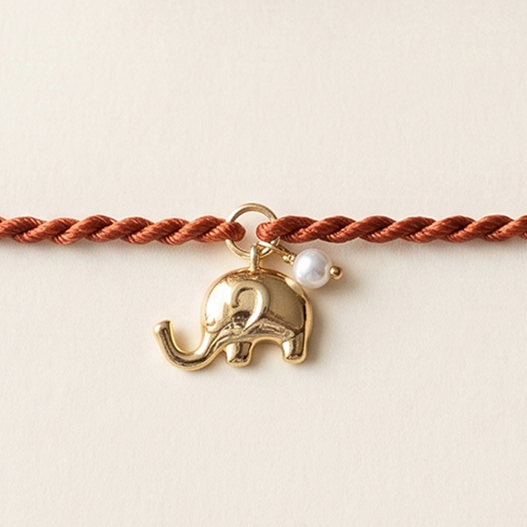 Cute Elephant With Pearl Gold Plated Sterling Silver Charm Rakhi With Roli Chawal For Brother