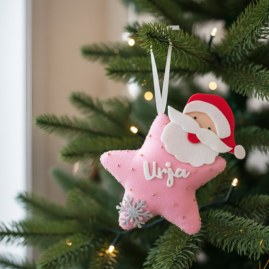 Personalized Star & Santa Felt Ornament For Christmas Tree Decoration