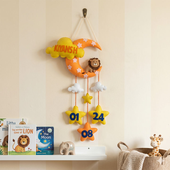 Personalised Little Lion Moon Kids Felt Name Plate