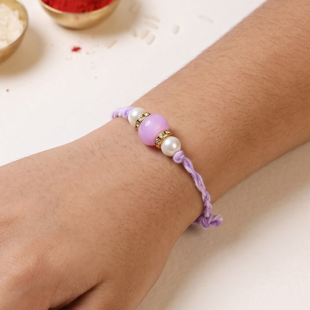Handmade Moti Saaj Pearl Rakhi With Roli Chawal For Bhaiya