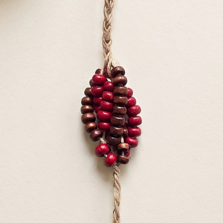 Handcrafted Jute Thread Brown & Red Wood Bead Rakhi For Brother