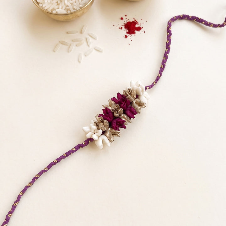 Handmade Bud & Mogra Strand Silk Fabric Rakhi For Brother With Roli Chawal