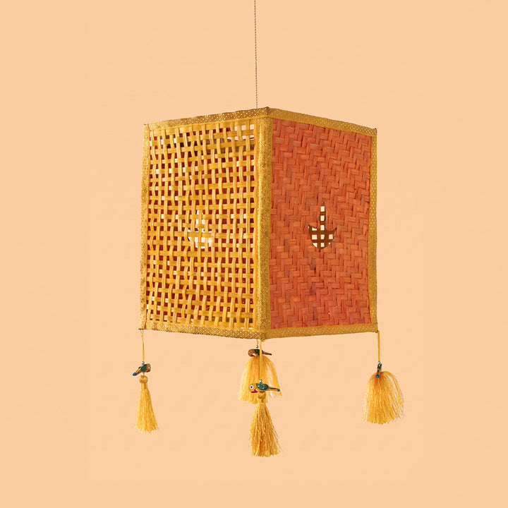 "Diya" Handwoven Orange Bamboo Kandil / Lampshade For Festive Decor