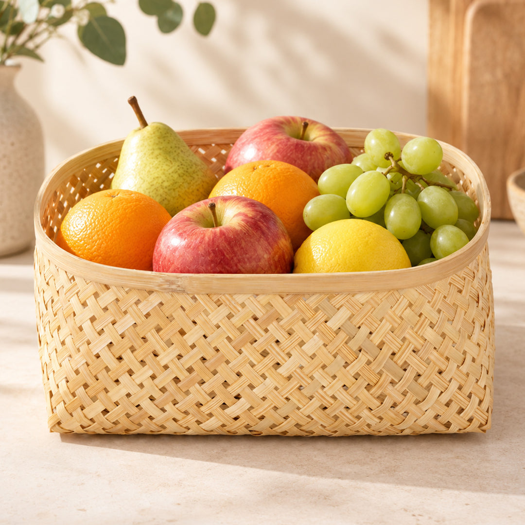Set of 2 | "Elia" Handwoven Round Bamboo Basket/Tray For Home Storage & Gifting