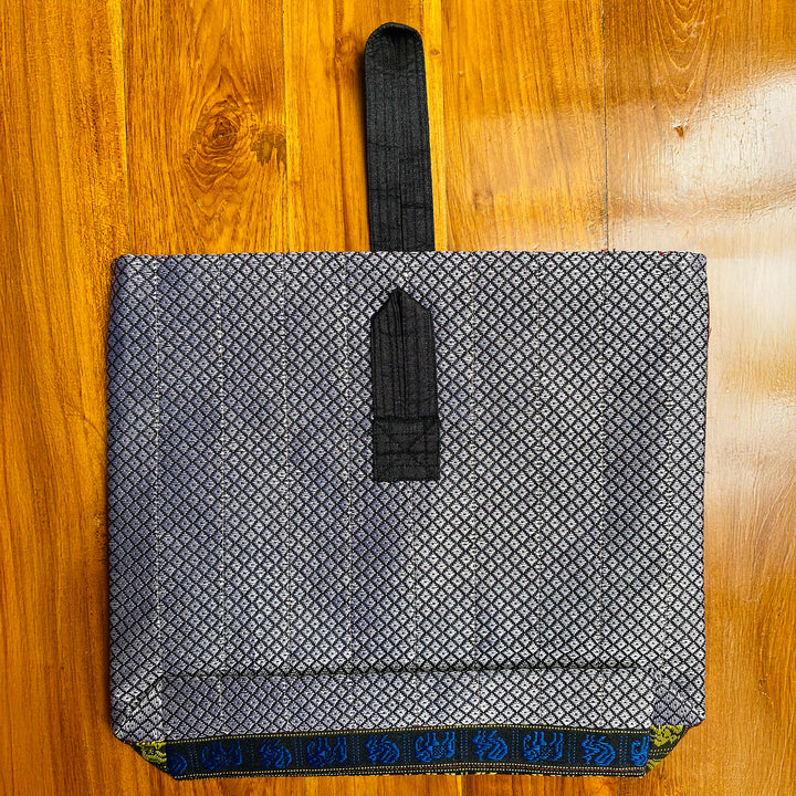 Handmade Grey Elephant & Peacock Khunn Fabric Cotton Wrist Purse