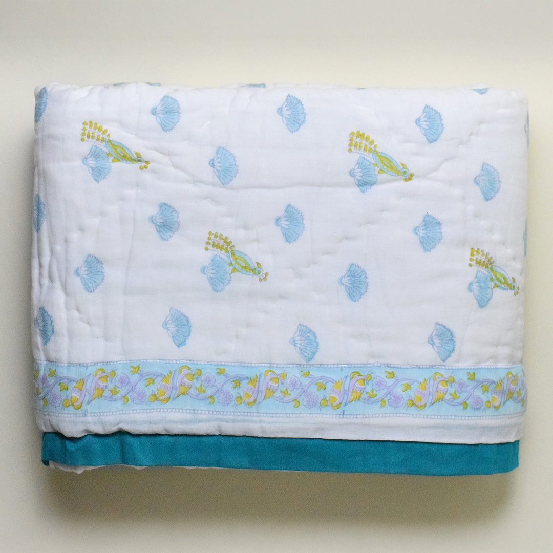 Hand Block Printed Ocean Petals Quilt/Comforter
