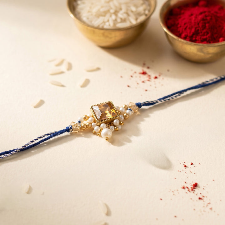 Handmade Neel Tarash Sacred Rakhi With Roli Chawal For Bhaiya