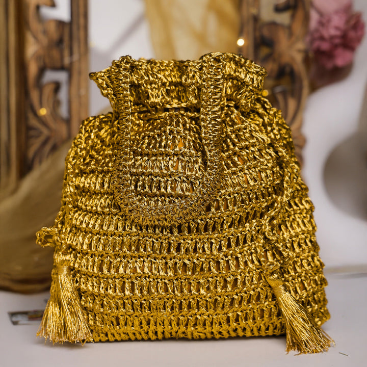 Handmade Crochet Golden Bloom Ghungroo Potli
