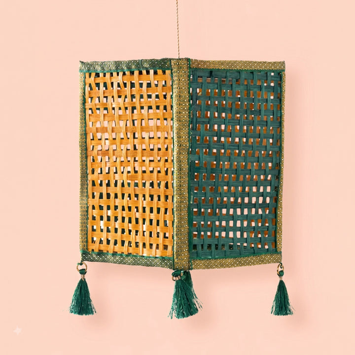 "Rangeela" Handwoven Green Bamboo Kandil / Lampshade For Festive Decor