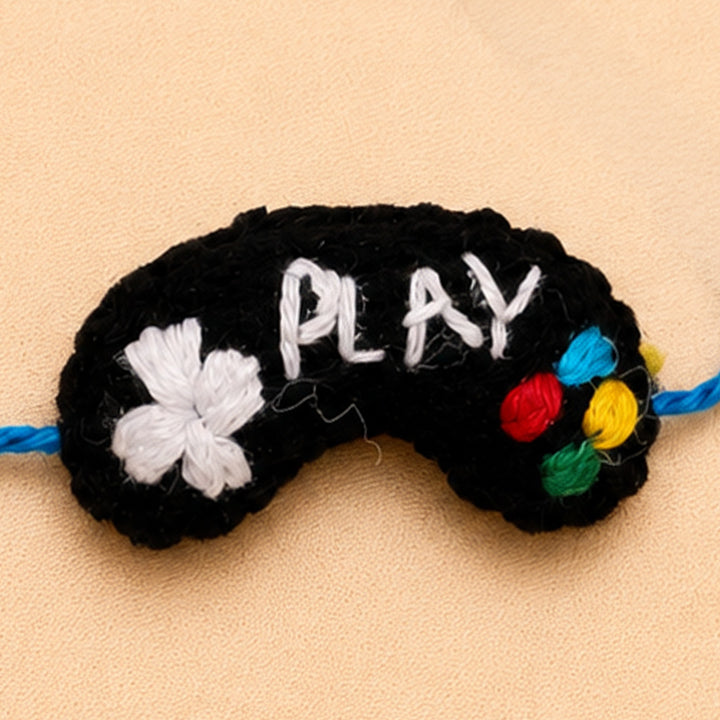 Hand Embroidered Game Console Rakhi With Keychain For Brother