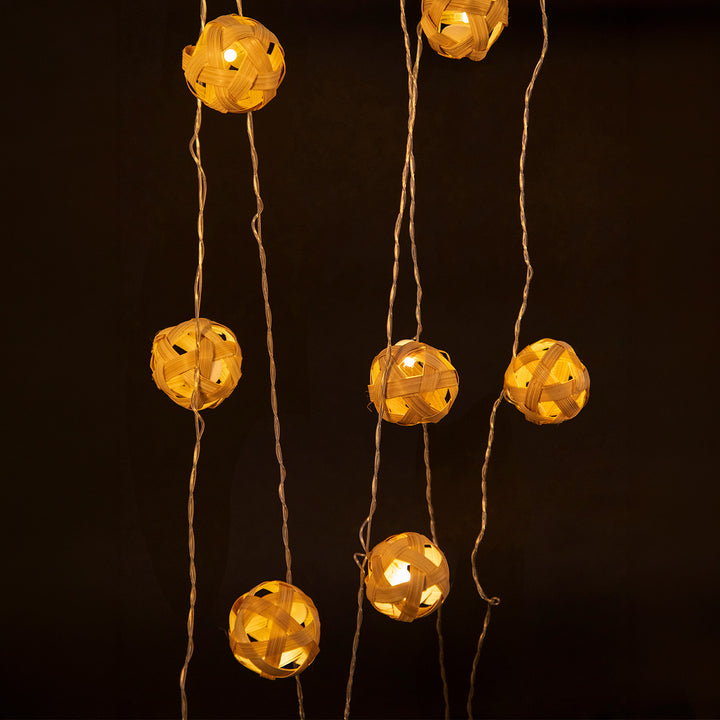 Star Full Moon Handcrafted Beige Bamboo LED Fairy Light For Home Decor