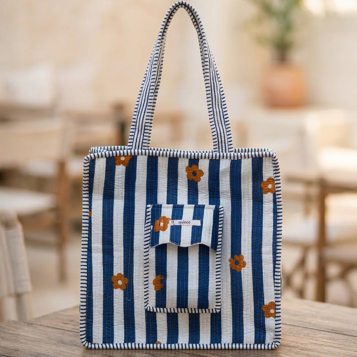 Handmade Blossom Stripe Cotton Tote Bag