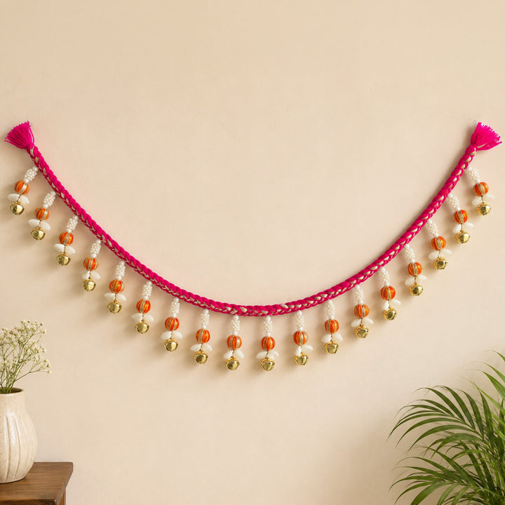 Handmade Mouli Thread & Wool Toran With Ghunghroo Bell Tassels For Festive Decor