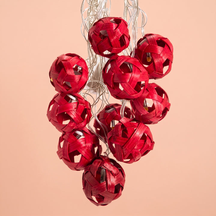 Star Full Moon Handcrafted Red Bamboo LED Fairy Light For Festive Decor