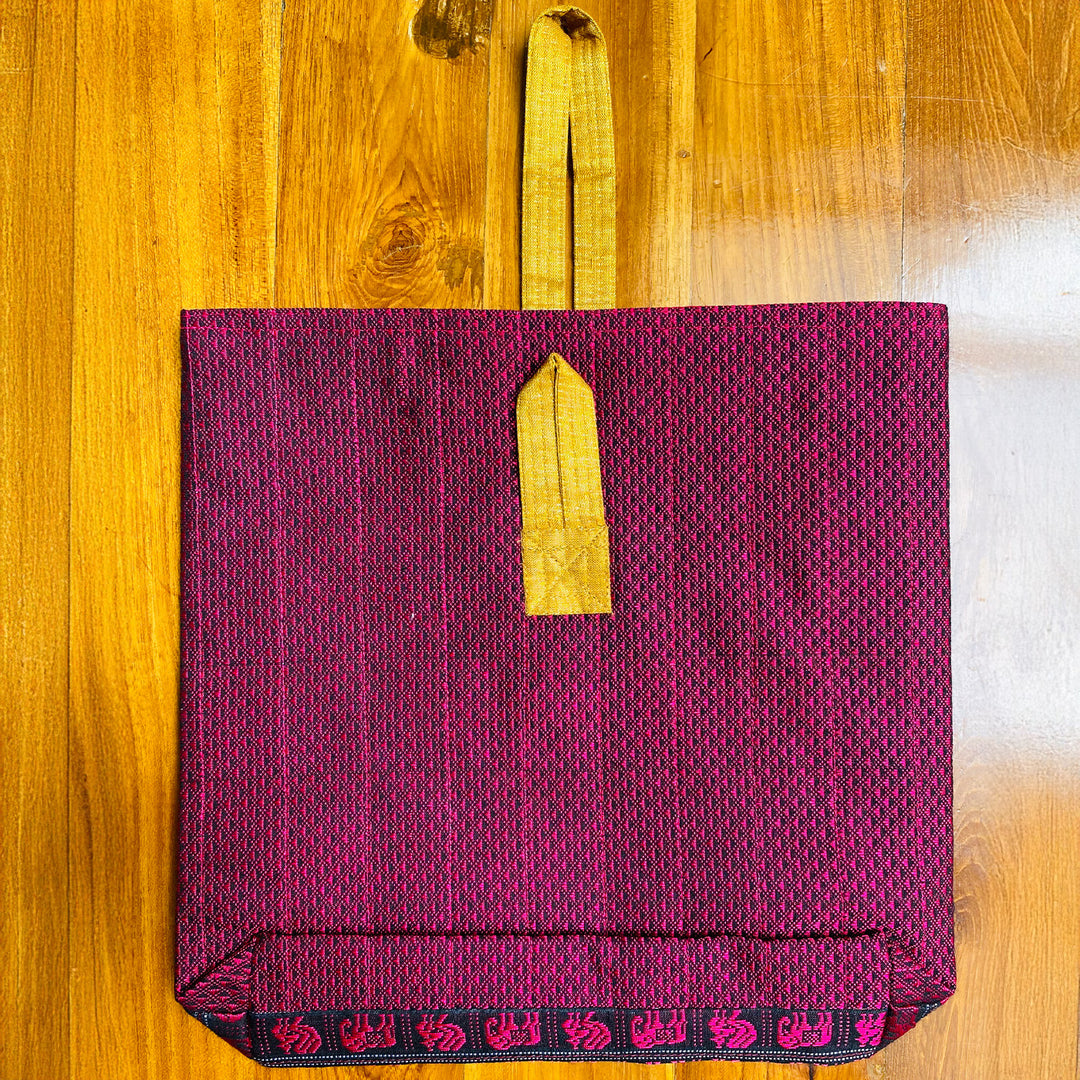 Handmade Pink Elephant & Peacock Motif Khunn Fabric Cotton Wrist Purse