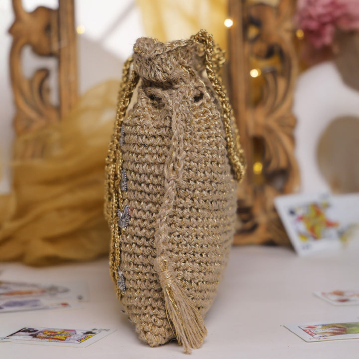 Handmade Crochet Peacock Shimmer Blossom Potli