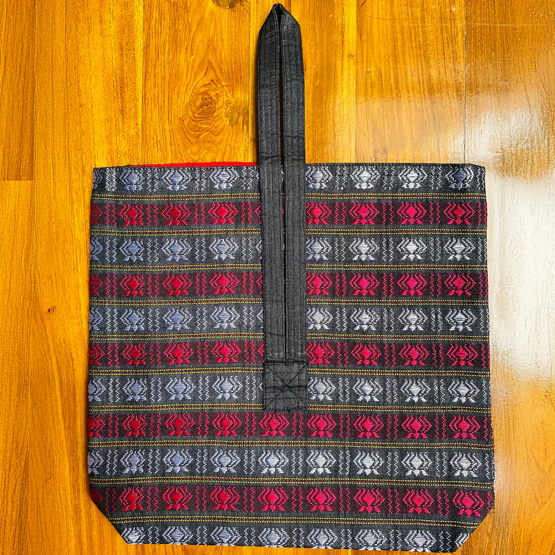 Handmade Grey Lotus Khunn Fabric Cotton Wrist Purse