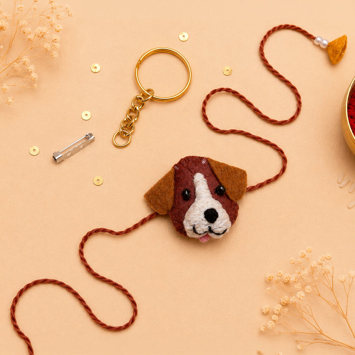 Hand Embroidered Dog Rakhi With Keychain For Brother