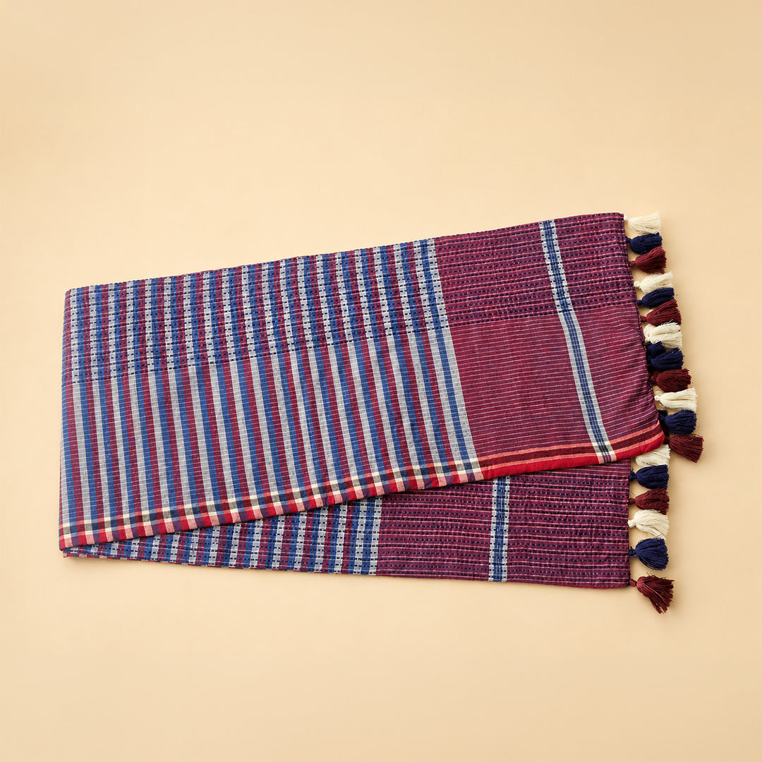 Handcrafted Blue Hand Kantha Gamcha Table Linen Gift Hamper With Runner And Table Mats For Festive Gifting