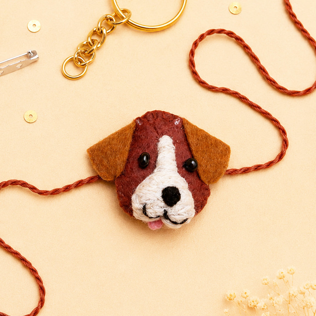 Hand Embroidered Dog Rakhi With Keychain For Brother