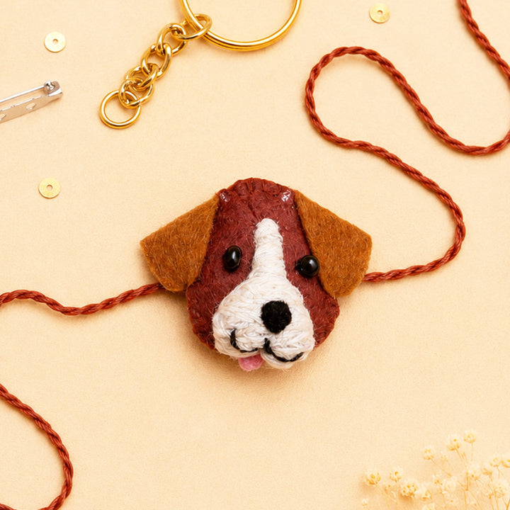 Hand Embroidered Dog Rakhi With Keychain For Brother