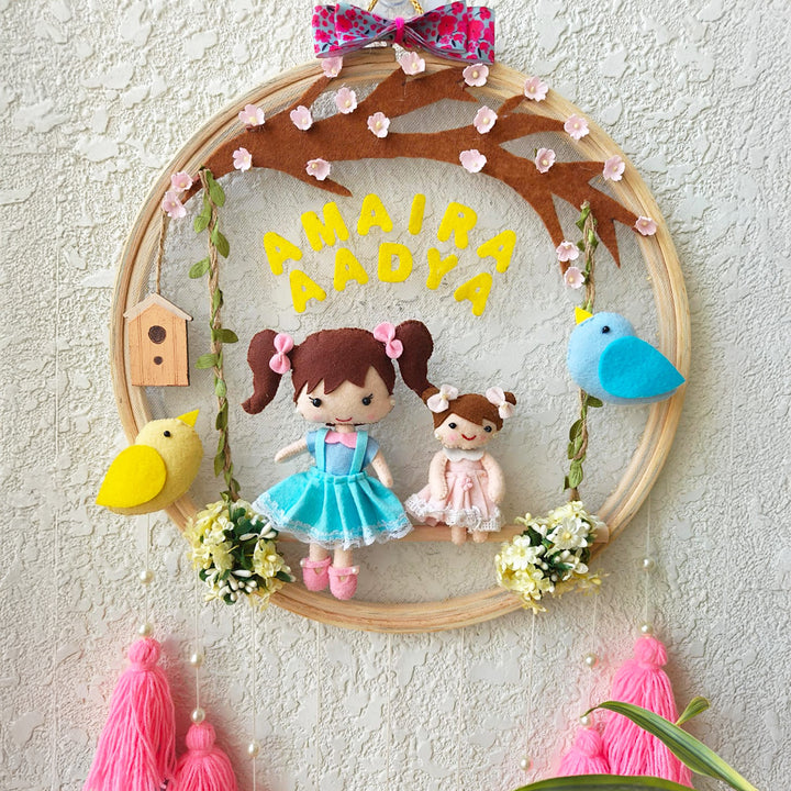 Personalized Garden Bloom Theme Kids Name Plate With Tassels For Siblings