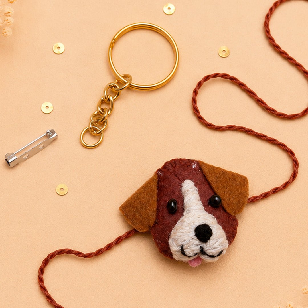 Hand Embroidered Dog Rakhi With Keychain For Brother