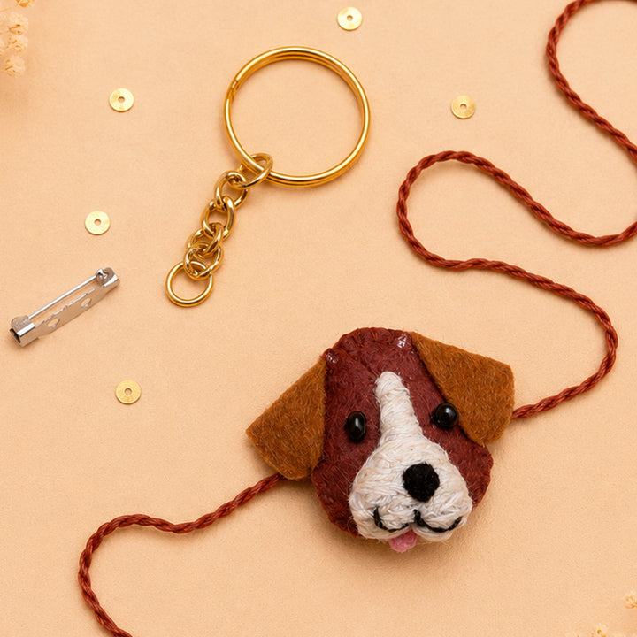 Hand Embroidered Dog Rakhi With Keychain For Brother