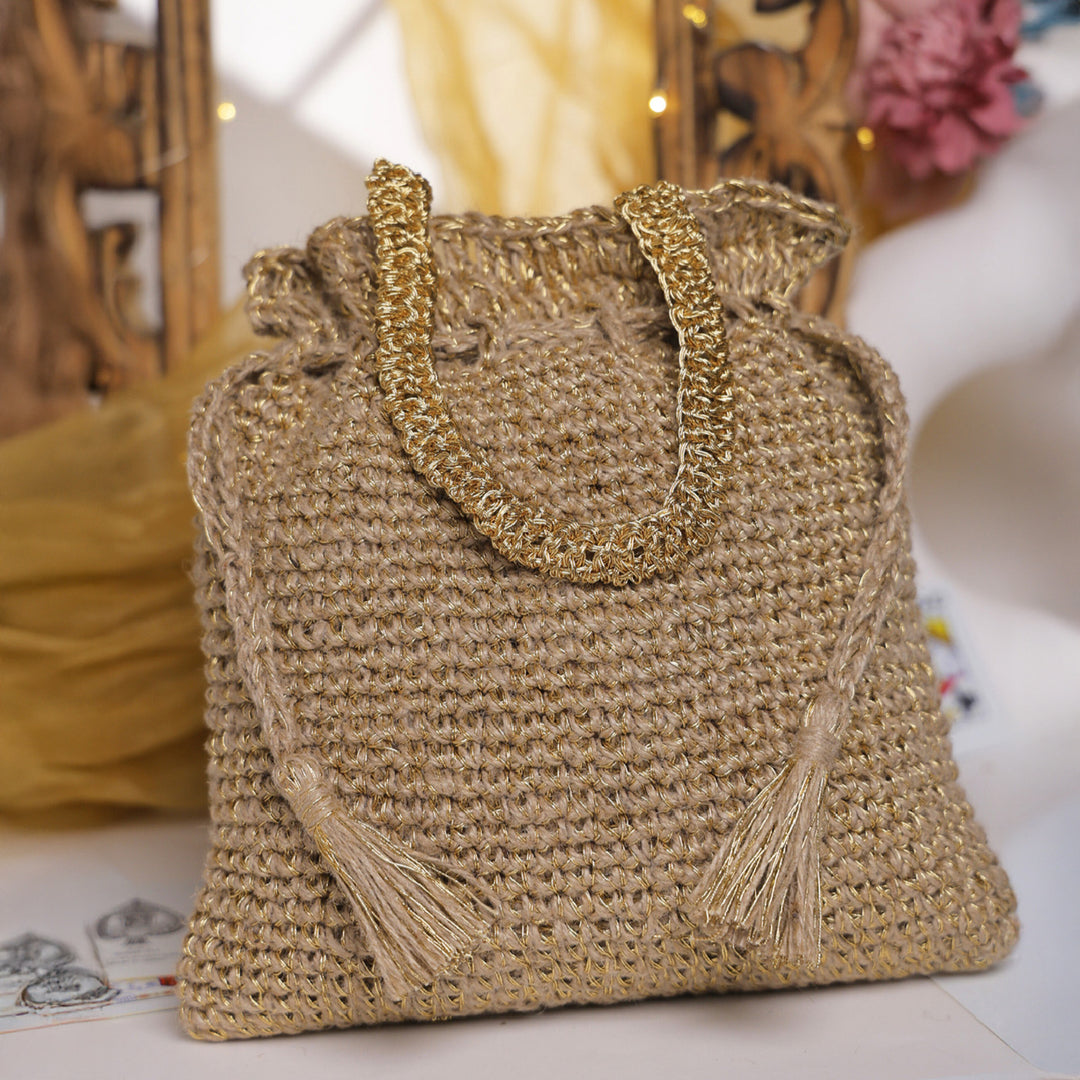 Handmade Crochet Peacock Shimmer Blossom Potli